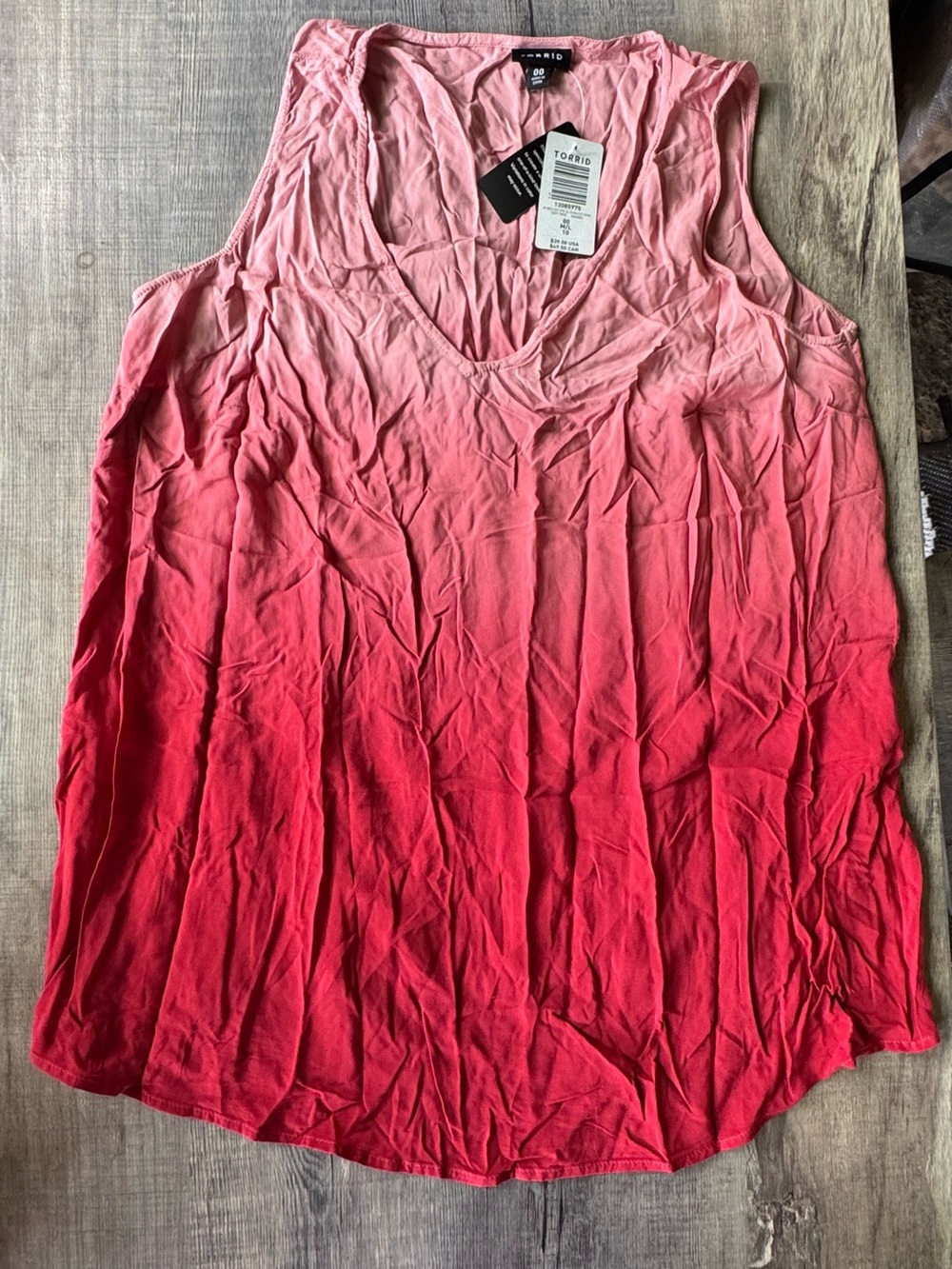 Torrid ombré blush pink red dip dye challis tank